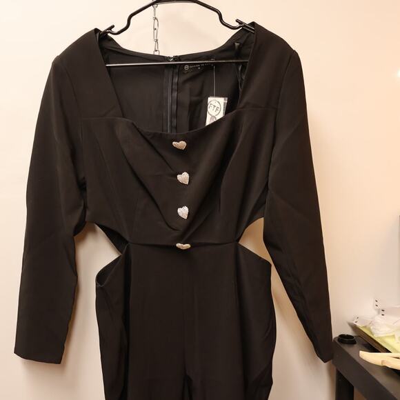 Fashion to Figure Size O (XL) Heart Button Jumpsuit with Waist Cutouts Black - Picture 5 of 16